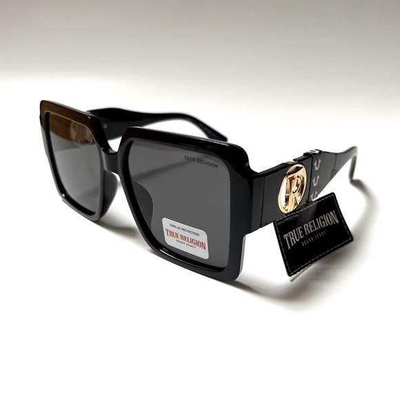 True Religion Accessories - New Original TRUE RELIGION Square Sunglasses Oversized Black Gold Logo TR